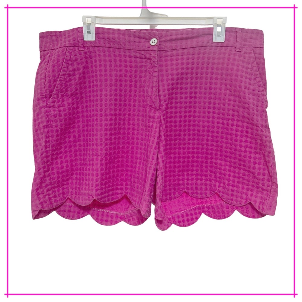 Crown & Ivy Shelby‎ Pink Scalloped Hem Seersucker Shorts Womens Plus Size 20W
